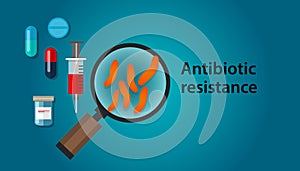Antibiotic resistance illustration of bacteria and drug medicine medical problem anti bacterial photo