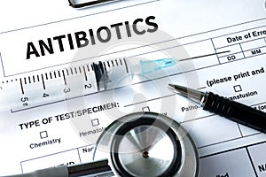 ANTIBIOTICS CONCEPT and Antibiotics - Printed Diagnosis mix the