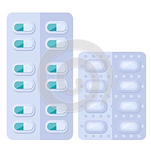 Antibiotics pill blister sticker set on white isolated backdrop for web element