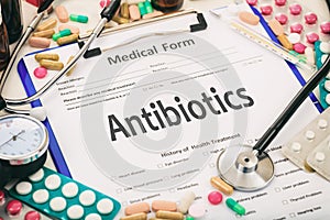 Antibiotics written on a medical form