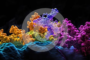 Antibodies actively engaging and neutralizing a virus in a vibrant microscopic view of immune response. Generative AI photo