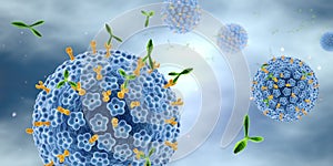Antibodies attacking human papillomavirus HPV, medical 3D illustration