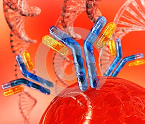 antibodies and viruses close-up, 3d rendering