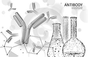 Antibody immunoglobulin coronavirus vaccine result. 3D medical infection model. Immunization COVID poster template