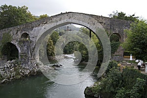 Antic Roman bridge in Cangas de Onis Cangas Spain