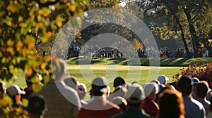 The anticipation in the crowd as a golfers ball hurtles towards the green