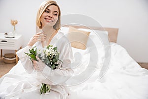 anticipation and happiness, cheerful bride with