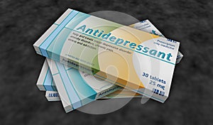 Antidepressant tablets pack 3d illustration