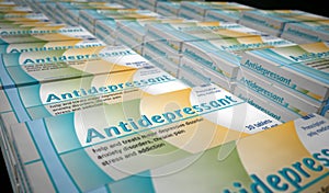 Antidepressant tablets pack 3d illustration