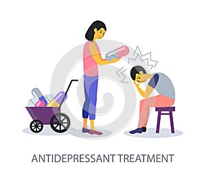 Antidepressant Treatment concept on white background, flat design photo