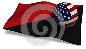 Antifa flag with a USA flag in a ball