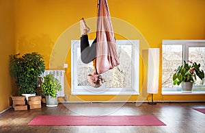 Antigravity yoga in hammock