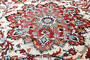 Antigua alfombra persa con motivos. vista superior photo