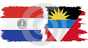 Antigua and Barbuda and Paraguay grunge flags connection vector