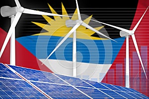 Antigua and Barbuda solar and wind energy digital graph concept - renewable natural energy industrial illustration. 3D