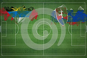Antigua and Barbuda vs Slovakia Soccer Match, national colors, national flags, soccer field, football game, Copy space