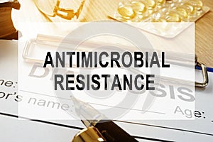 Antimicrobial resistance AMR concept. Desk in a hospital. photo