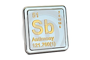 Antimony Sb stibium, chemical element sign. 3D rendering