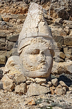 Antiochos statue at East Terrace on top of Nemrut Mountain.Turkey