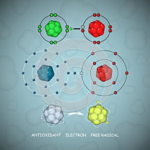 Antioxidant and free radical molecules or atoms vector set photo