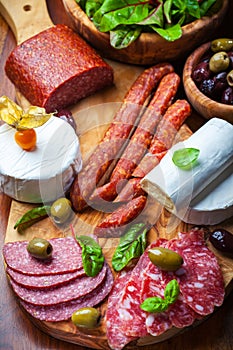 Antipasto catering platter with meat and cheese products