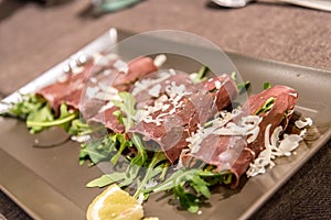 Antipasto served in a restaurant in Western Sicily, Italy