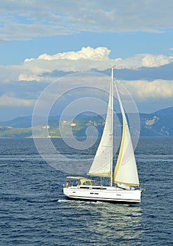 Antipaxos coast a yacht sailing in the Ionian sea