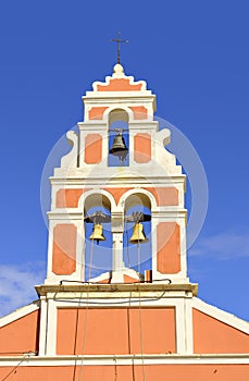 Antipaxos harbour church bell tower