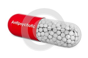 Antipsychotic Drug, capsule with antipsychotic. 3D rendering