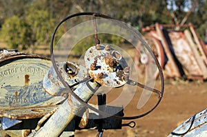 Antiquated farm equipment in community park