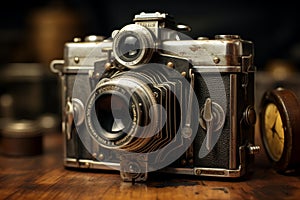 Antiquated Old camera closeup. Generate Ai photo