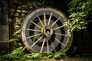 Antiquated Rustic old wheel scene. Generate Ai