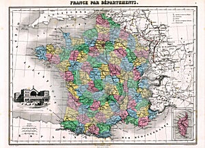 Antique 1870 Map of France