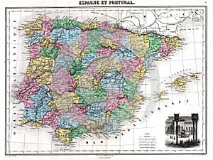 Antique 1870 Map of Spain and Portugal