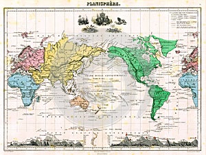 Antique 1870 World Map