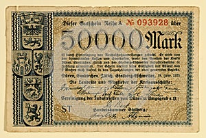 Antique 1923 German 50000 Mark