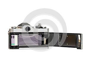 Antique 35mm Camera From Rear With Back Open Loading Film