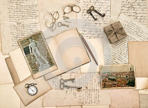 Antique accessories, old letters, diary book and photos from Flo