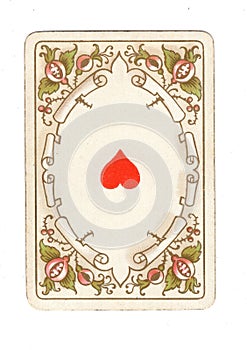 An antique ace of hearts playing card.