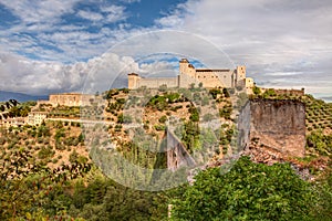 Antique acqueduct and castle in Sploleto, Italy