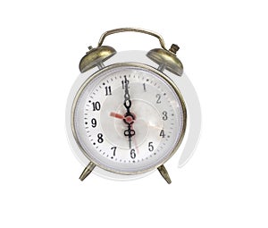 Antique alarm clock on a white background and using the isolate technique with embedded clipping path.