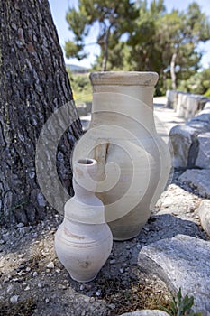 Antique amphoras in the ancient city of Zipori. Israel.