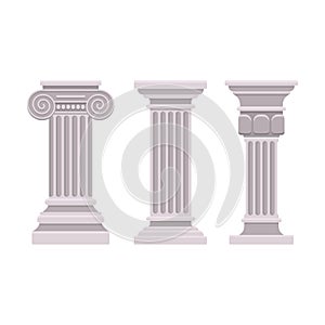 Antique Ancient Classic Stone Columns on White Background. Vector