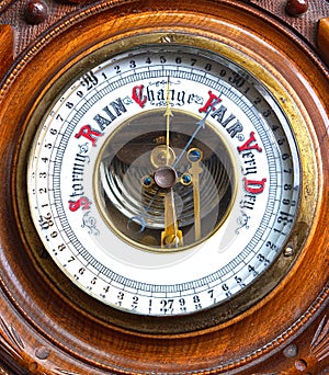 Antique aneroid barometer face.