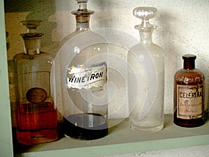 Antique Apothecary vials on a shelf