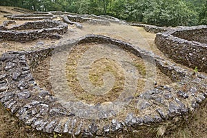 Antique archaeological castrum stone fort village of Borneiro, Galicia. Spain