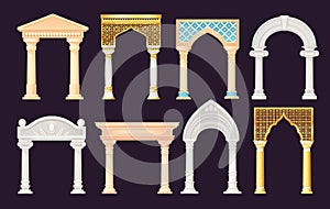 Antique arches. Architectural stone or marble arch, portal baroque greek castle rome palace luxury facade building old