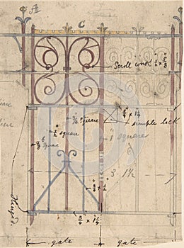 Antique Architectural sketch plan draft drawing