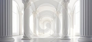 Antique architectural white panorama banner with shadow from columns.