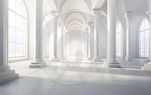 Antique architectural white panorama with shadow from columns.